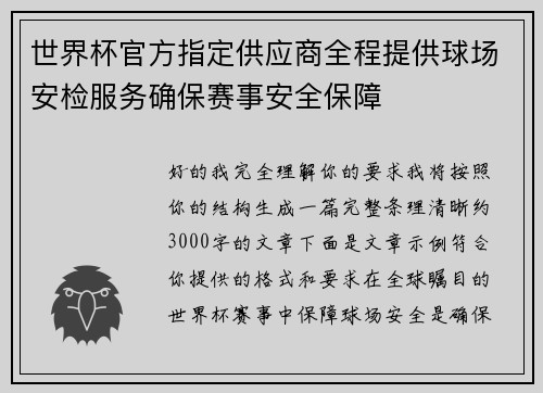 世界杯官方指定供应商全程提供球场安检服务确保赛事安全保障