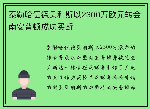 泰勒哈伍德贝利斯以2300万欧元转会南安普顿成功买断